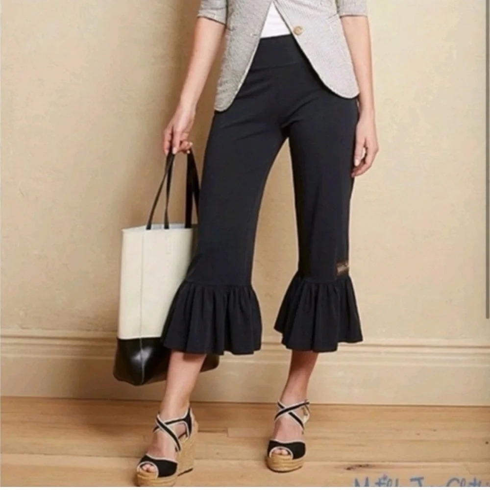 Matilda Jane Black Ruffle Hem Wide Leg Pants Size S Boho Romantic - Picture 1 of 8